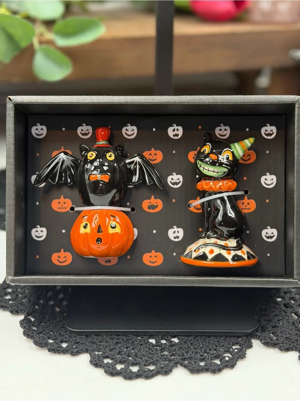 The selected items are the Carnival Cat and Bat Salt and Pepper Shakers designed